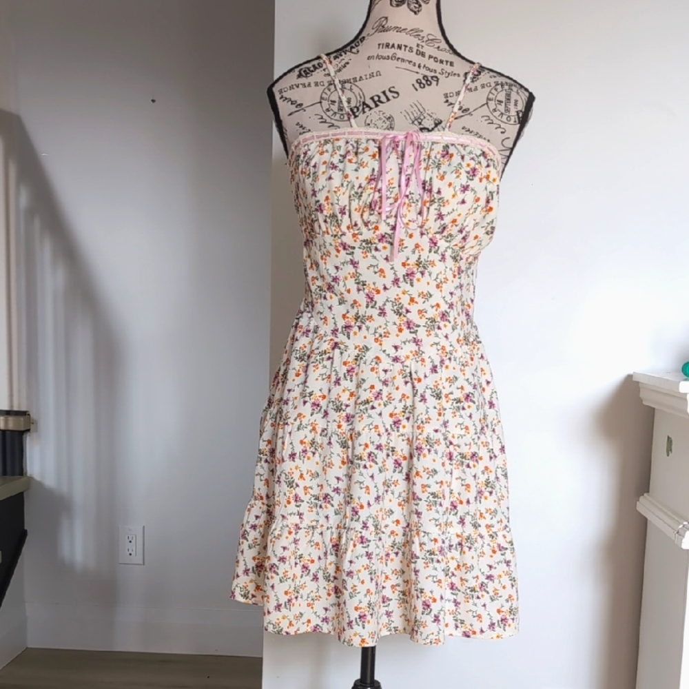 Monteau Floral Mini Dress with Pink Accents